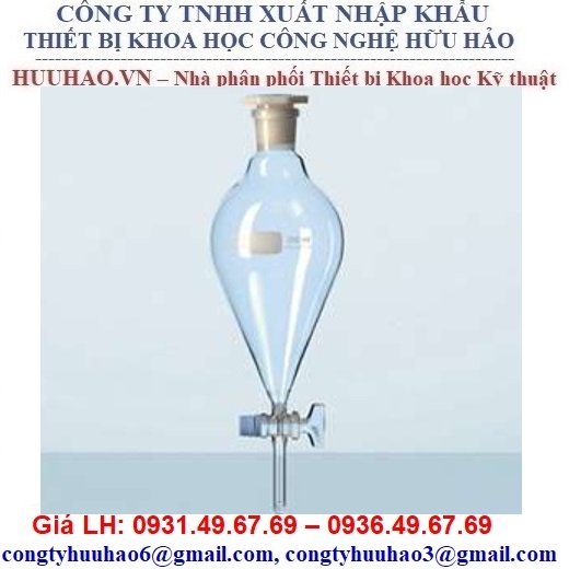 PHỄU CHIẾT QUẢ LÊ, KHÓA PTFE, KHÔNG VẠCH