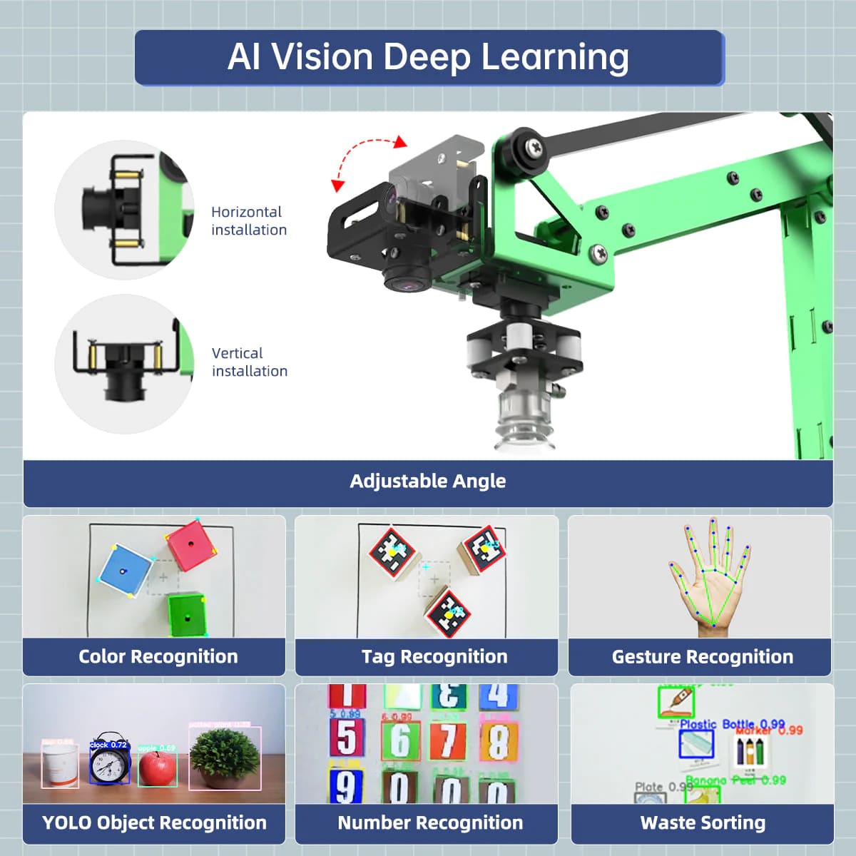 Hiwonder JetMax JETSON NANO Robot Arm ROS Open Source Vision Recognition Program Robot (Cánh tay robot sử dụng chương trình nhận diện thị giác nguồn mở ROS)