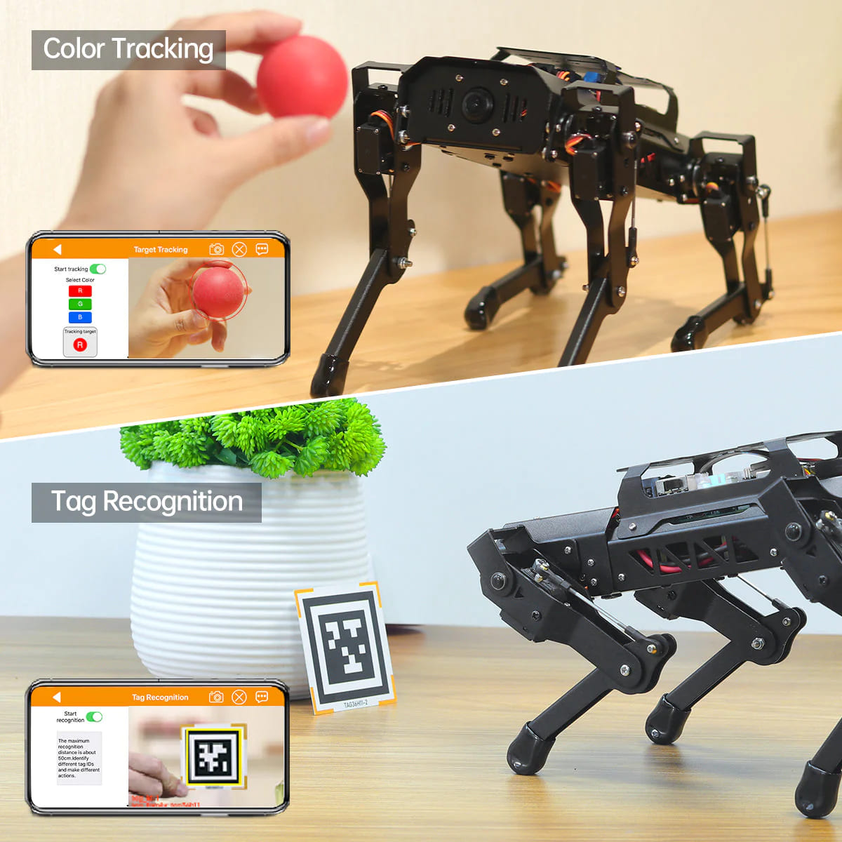 PuppyPi Hiwonder Quadruped Robot with AI Vision Powered by Raspberry Pi ROS Open Source Robot Dog (Chú chó robot bốn chân nguồn mở ROS với thị giác nhân tạo hoạt động trên nền tảng Raspberry Pi)