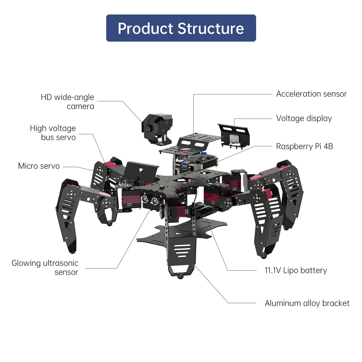 Hiwonder SpiderPi: AI Intelligent Visual Hexapod Robot Powered by Raspberry Pi 4B 4GB (Robot 6 chân sử dụng thị giác nhân tạo dựa trên nền tảng Raspberry Pi 4B 4GB)