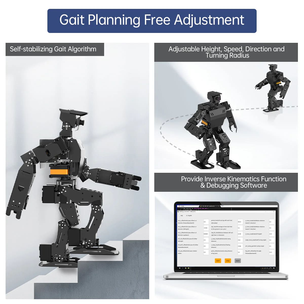 AiNex ROS Education AI Vision Humanoid Robot Powered by Raspberry Pi 4B Biped Inverse Kinematics Algorithm Learning Teaching Kit