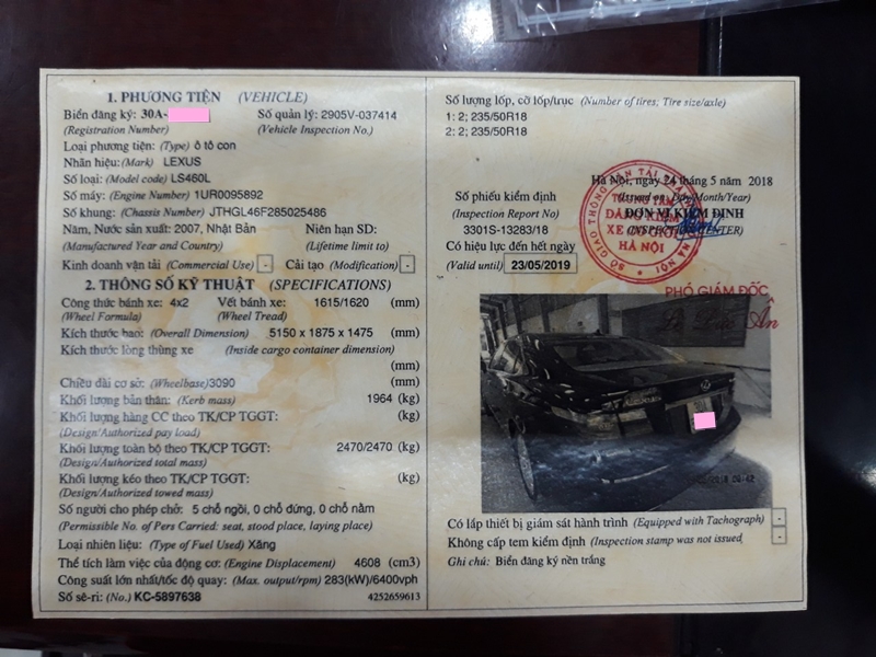 Đăng kiểm xe Lexus LS460L nhập khẩu Nhật Bản