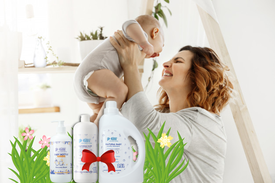 nước rửa bình sữa và nước giặt trẻ em nhập khẩu từ Singapore của GW.