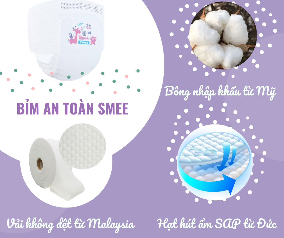 hạt hút ẩm SAP trong mỗi chiếc tã quần Smee