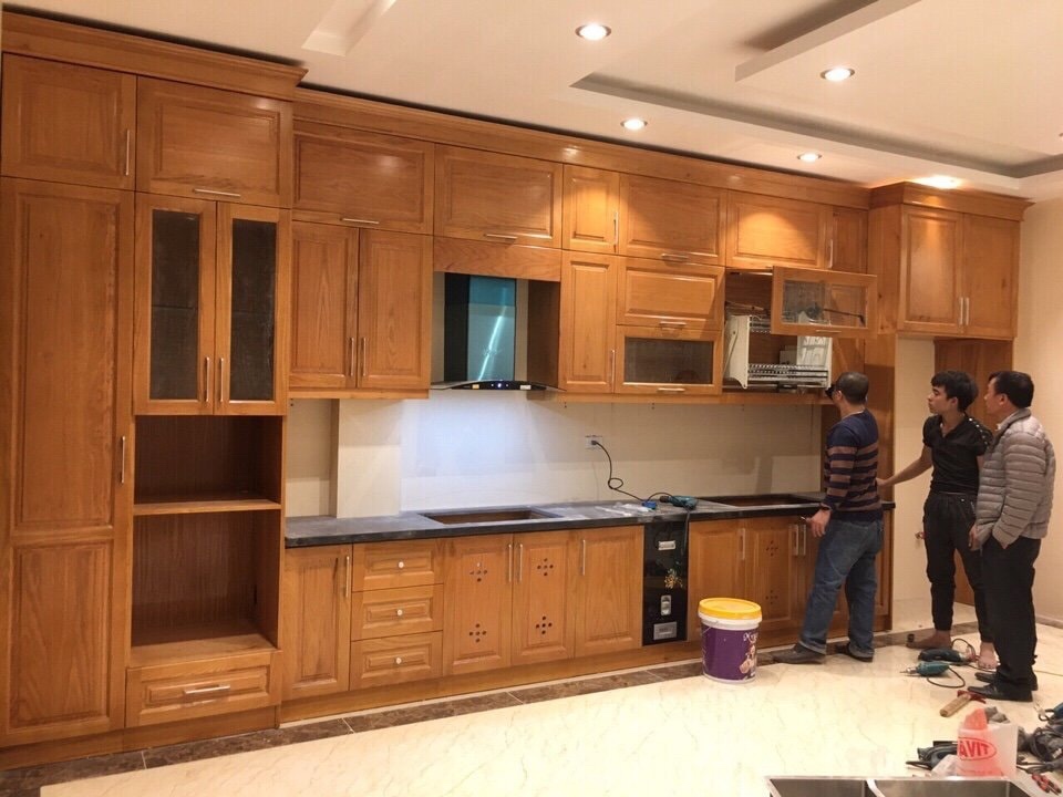 Mẫu thiết kế tủ bếp sồi Mỹ