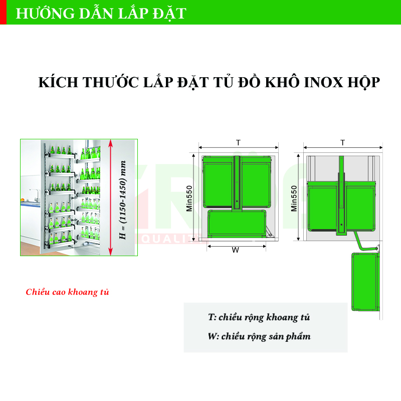 Kích thước lắp đặt tủ kho 4 tầng GH-445