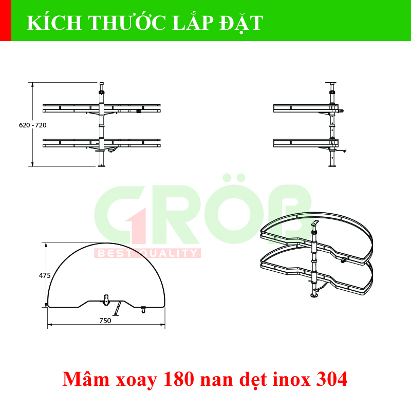 Kích thước lắp đặt mâm xoay 180