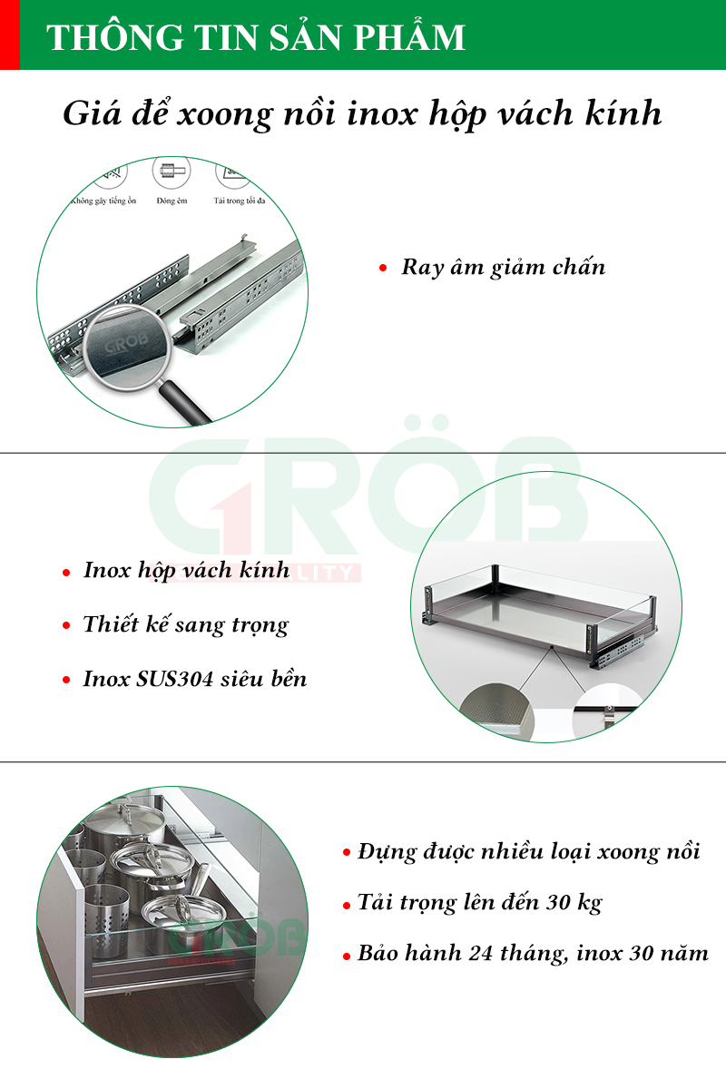 Giá để xoong nồi inox hộp vách kính