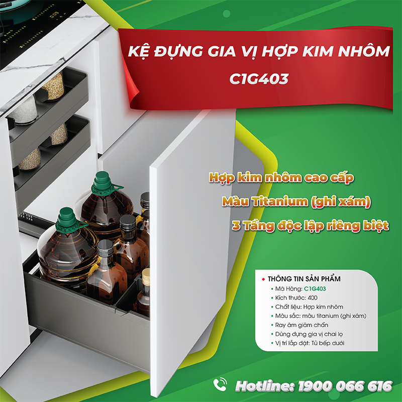 KỆ ĐỰNG GIA VỊ, CHAI LỌ HỢP KIM NHÔM C1G403