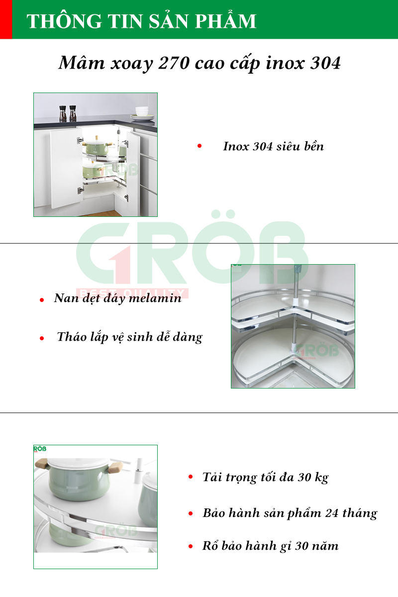 MÂM XOAY 270 INOX SUS304 NAN DẸT ĐÁY MELAMIN