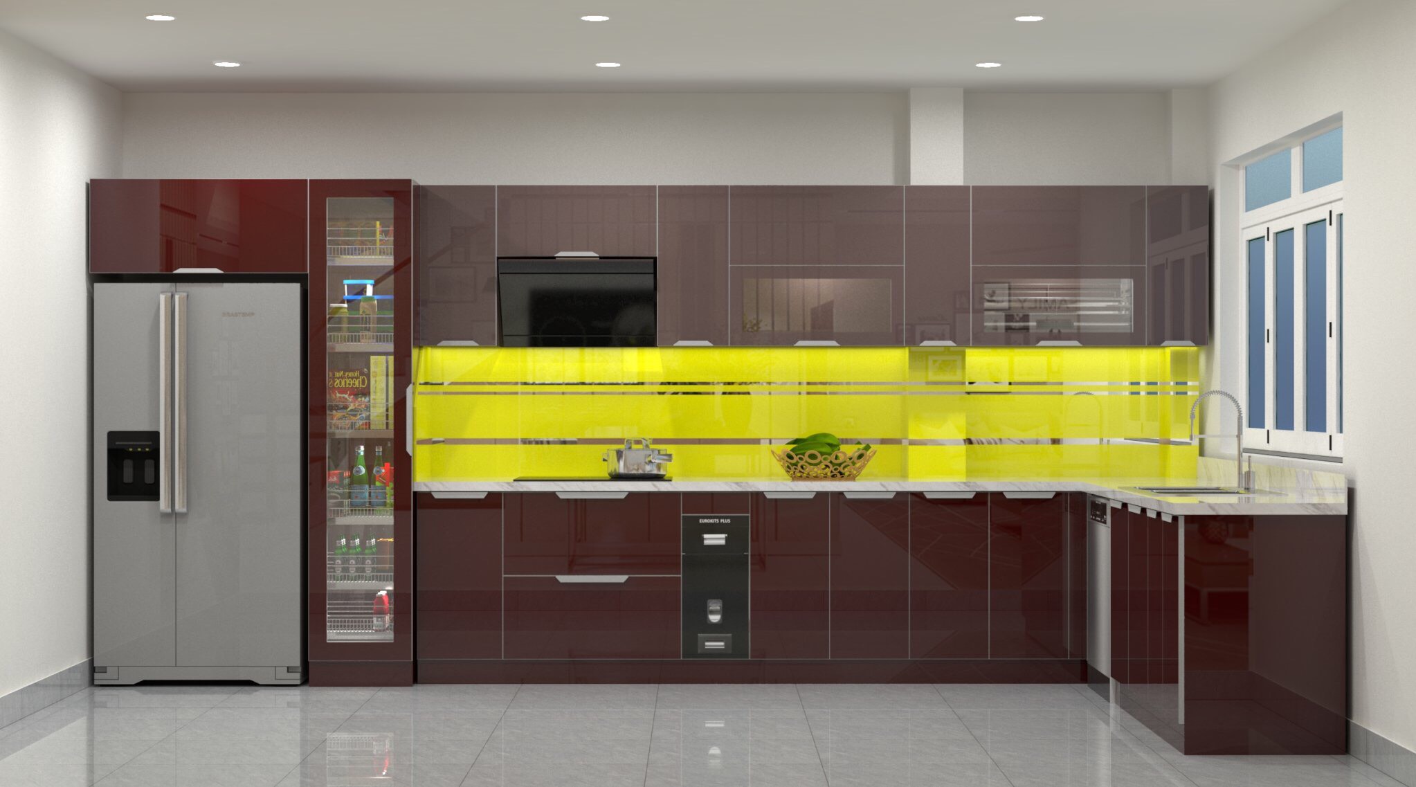 Tủ Bếp inox cánh kính