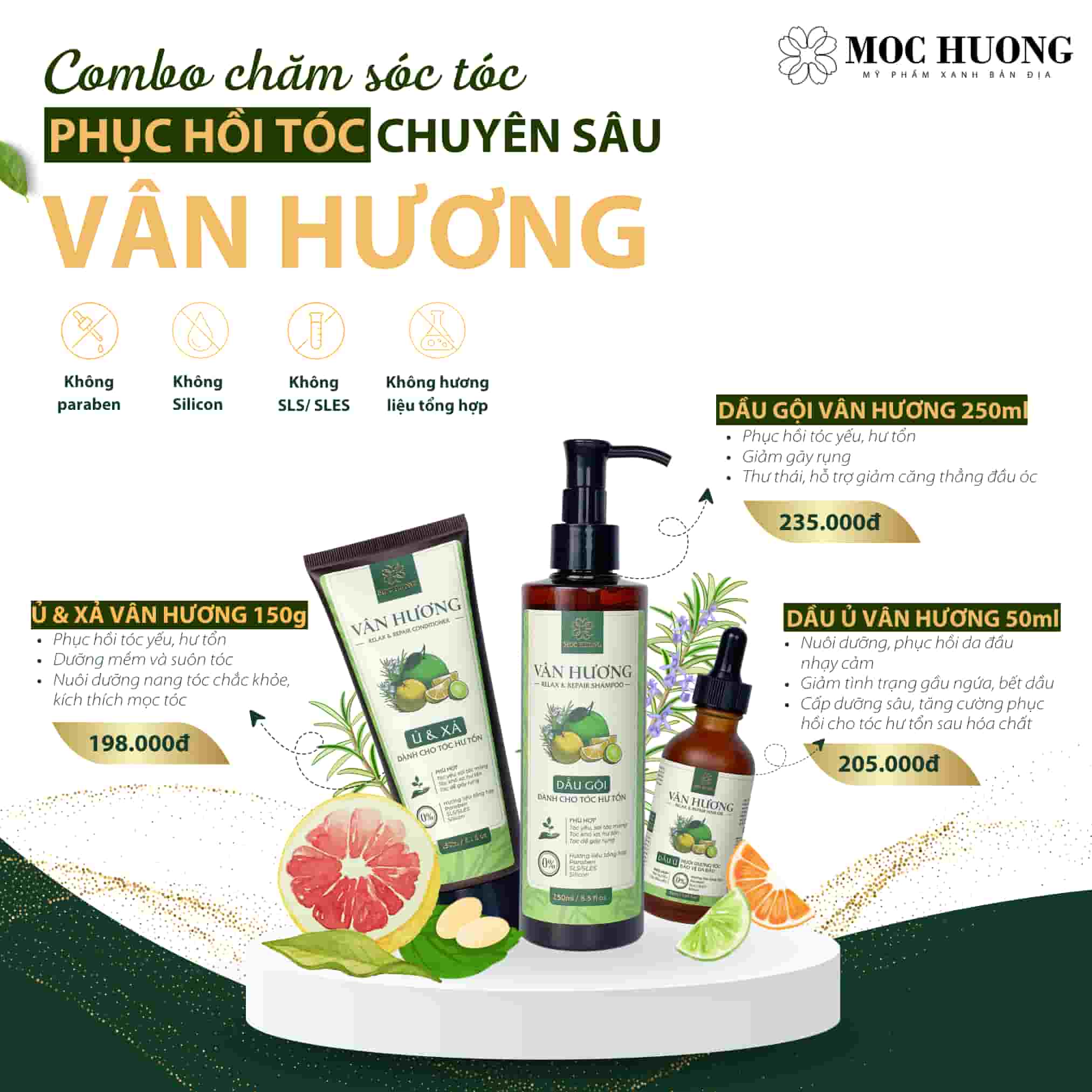 Combo phục hồi tóc hư tổn chuyên sâu tóc Vân Hương