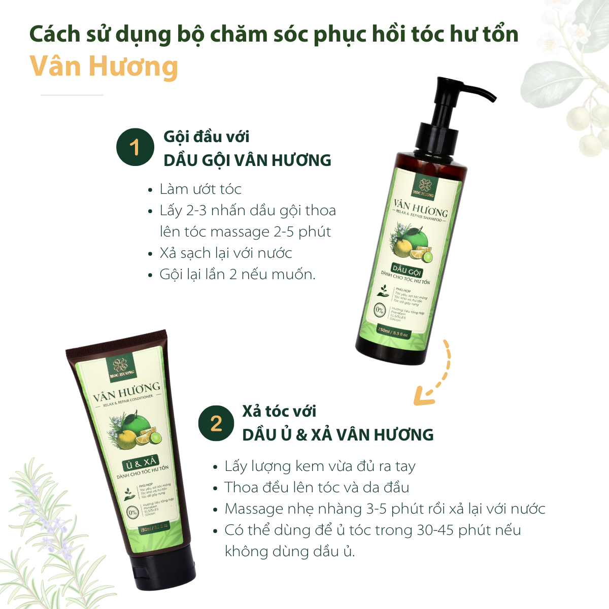 Combo phục hồi tóc hư tổn chuyên sâu tóc Vân Hương