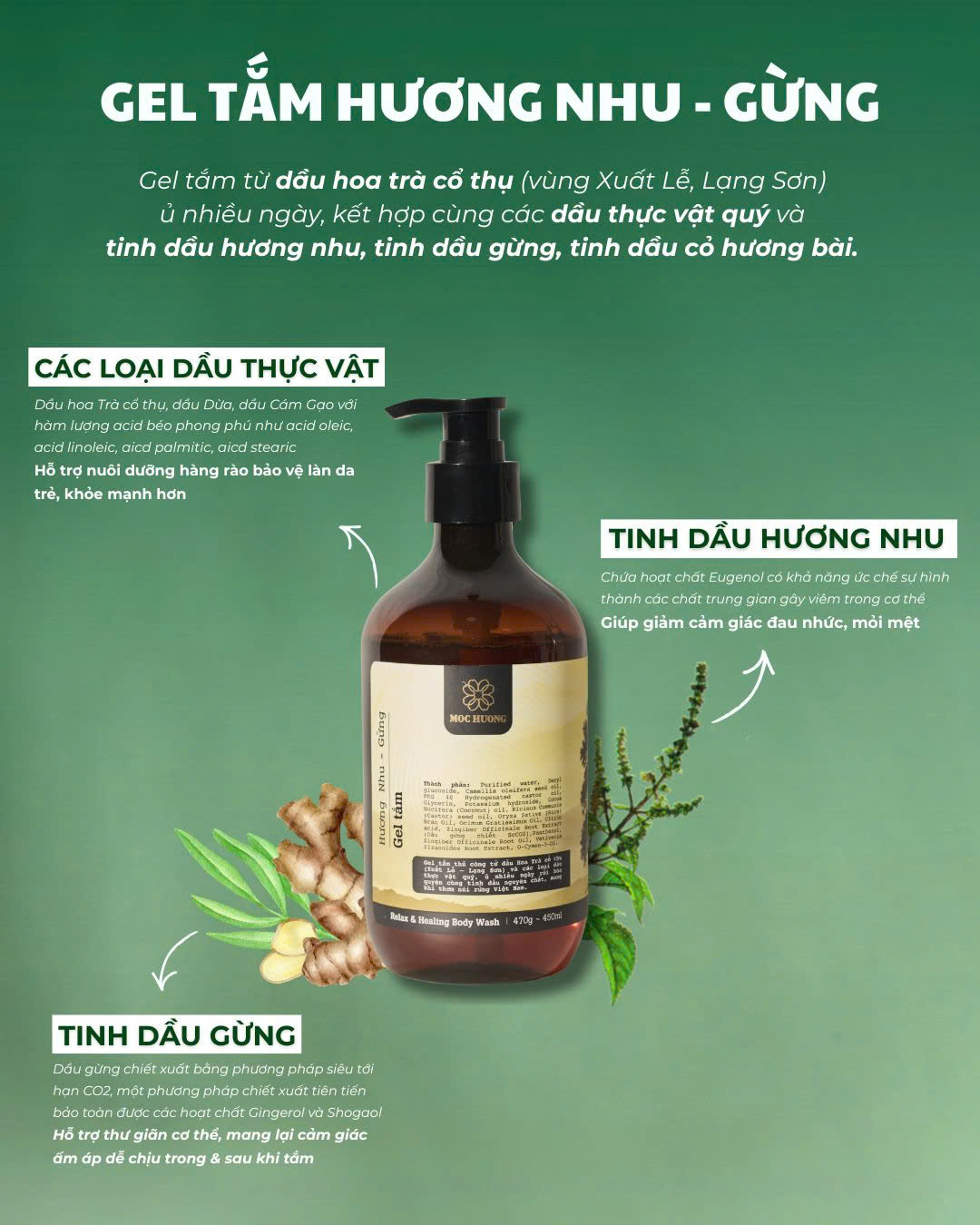 Gel tắm Hương Nhu - Gừng 470g