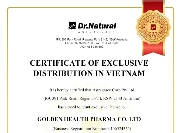 Công ty Dược Mỹ Phẩm Sức Khỏe Vàng phân phối Dr Natural Astragrace tại Việt Nam