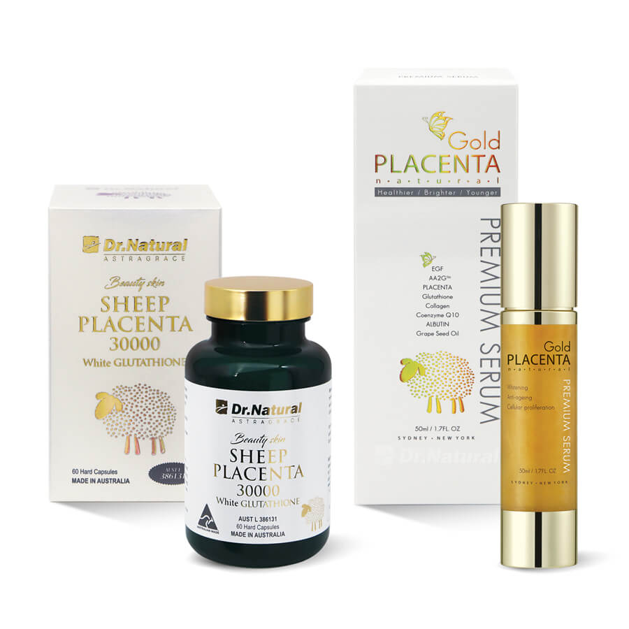 Bộ sản phẩm chăm sóc da Viên uống trắng da Nhau thai cừu Beauty Skin Sheep Placenta 30000 White Glutathione