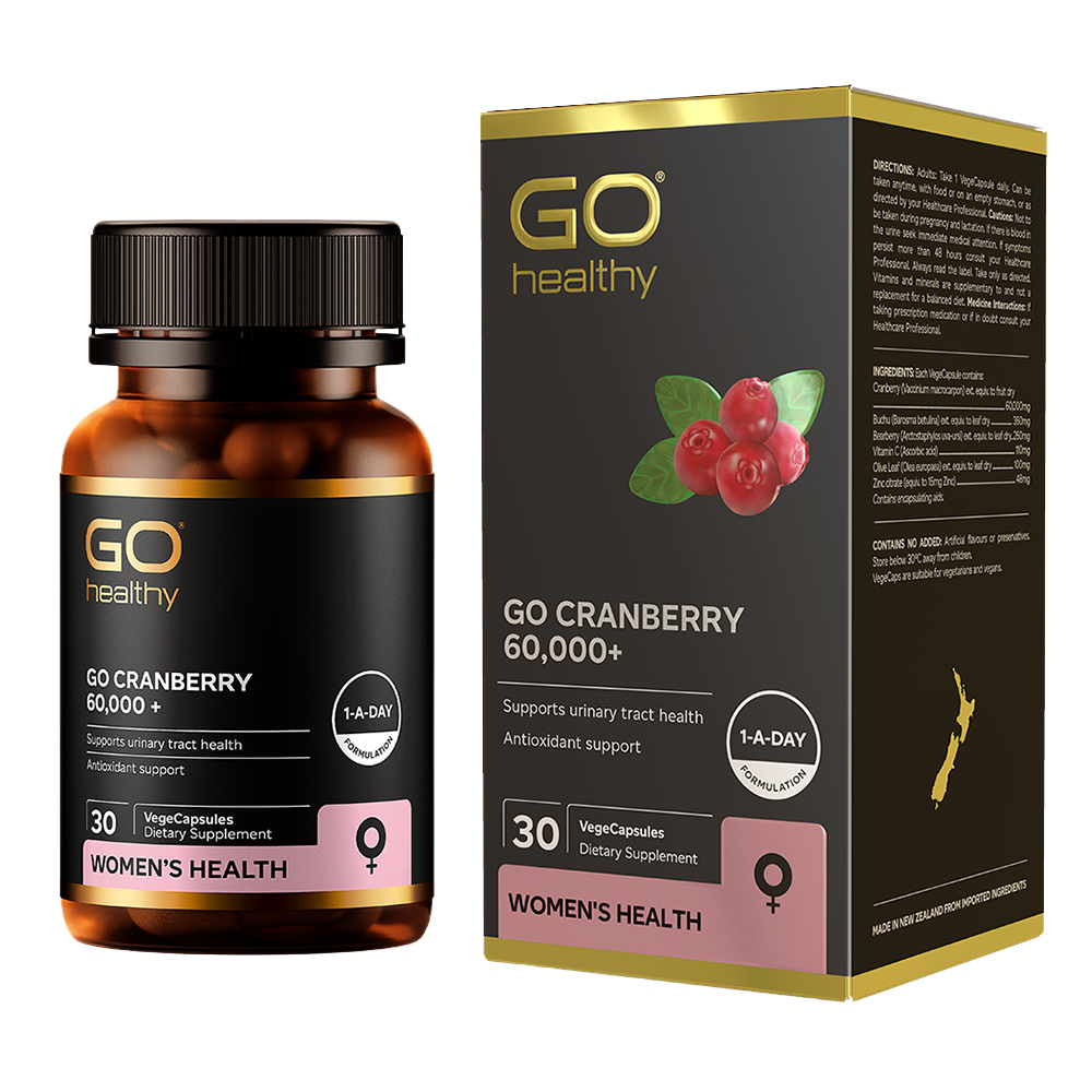 Viên uống Tiết niệu nhập khẩu chính hãng New Zealand GO CRANBERRY 60000+ 30 viên hỗ trợ điều trị viêm đường tiết niệu, viêm phụ khoa, giảm tiểu buốt, tiểu dắt, tiểu đêm, khó đi tiểu