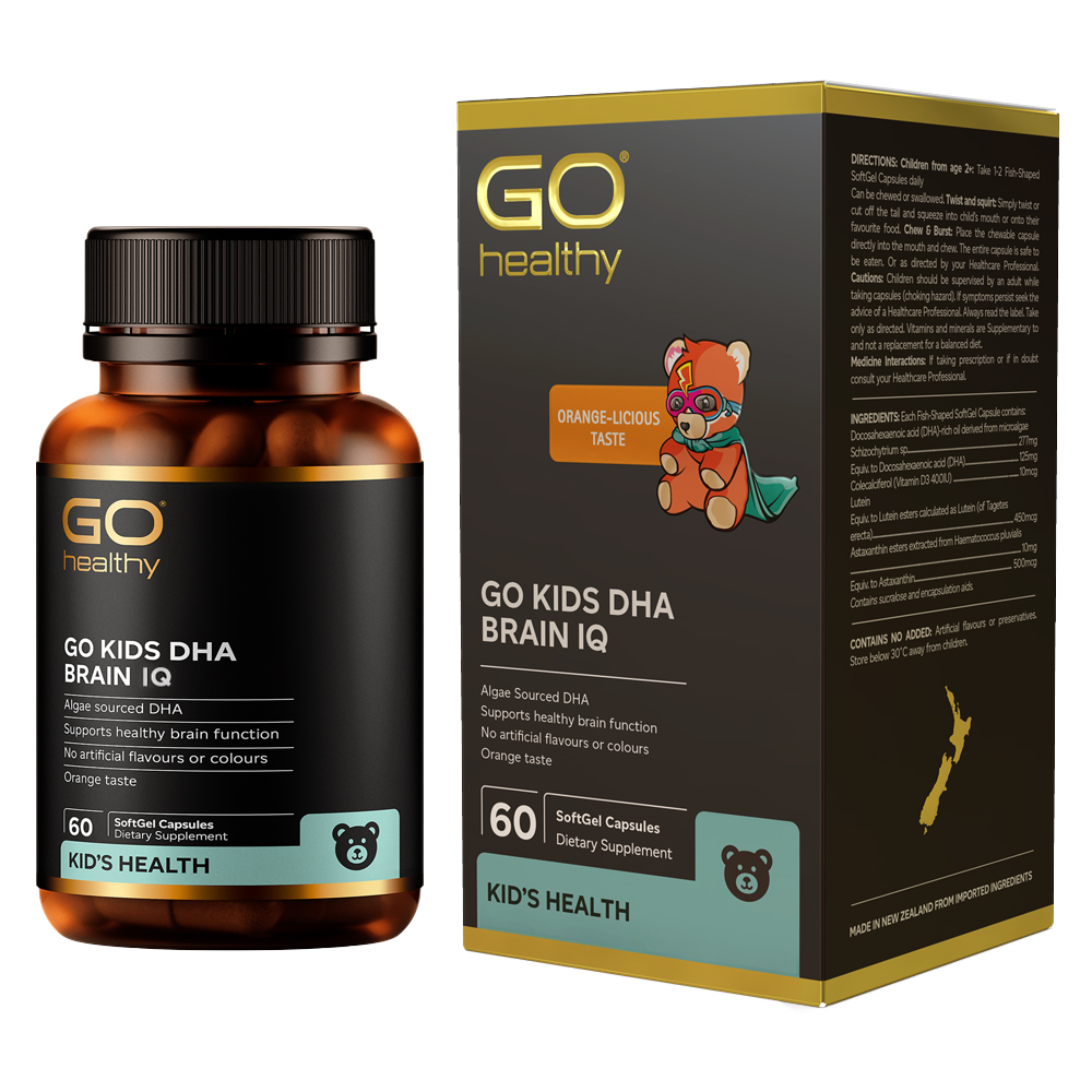 Viên bổ sung DHA cho bé GO KIDS DHA BRAIN IQ 60 viên hỗ trợ tăng cường sức khỏe não bộ; phát triển thị giác, đặc biệt với trẻ cận thị, loạn thị