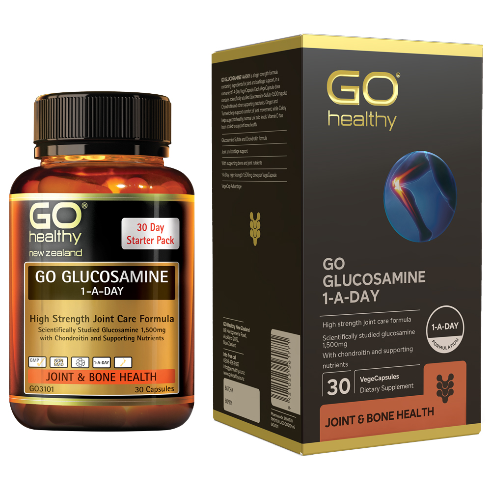 Viên uống bổ xương khớp nhập khẩu chính hãng GO Healthy New Zealand GO GLUCOSAMINE 1-A-DAY 1500mg 30 viên hỗ trợ tăng dịch khớp, giảm tình trạng thoái hóa khớp, khô khớp, cứng khớp; nuôi dưỡng xương sụn khớp khỏe mạnh