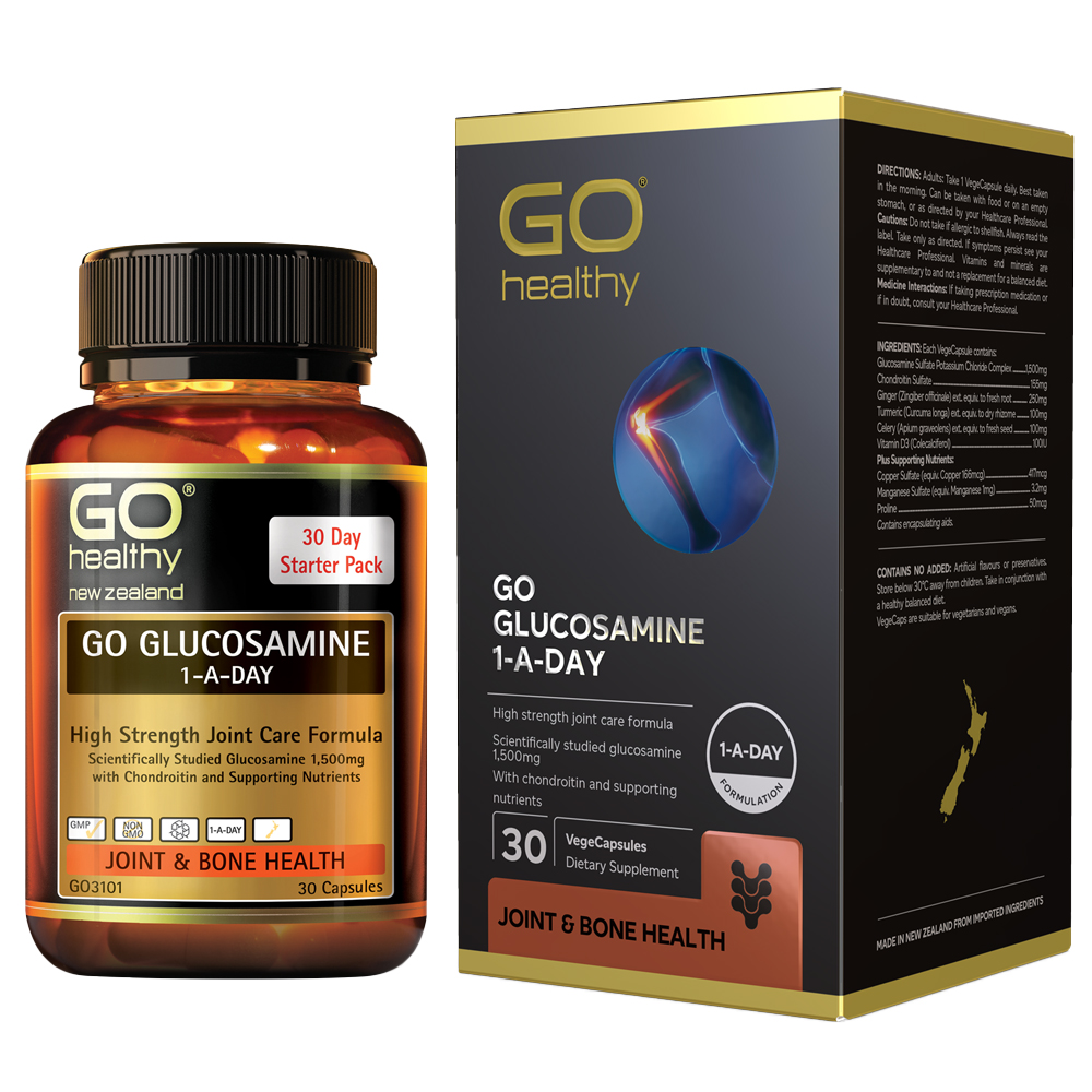 Viên uống bổ xương khớp nhập khẩu chính hãng GO Healthy New Zealand GO GLUCOSAMINE 1-A-DAY 1500mg 30 viên hỗ trợ tăng dịch khớp, giảm tình trạng thoái hóa khớp, khô khớp, cứng khớp; nuôi dưỡng xương sụn khớp khỏe mạnh