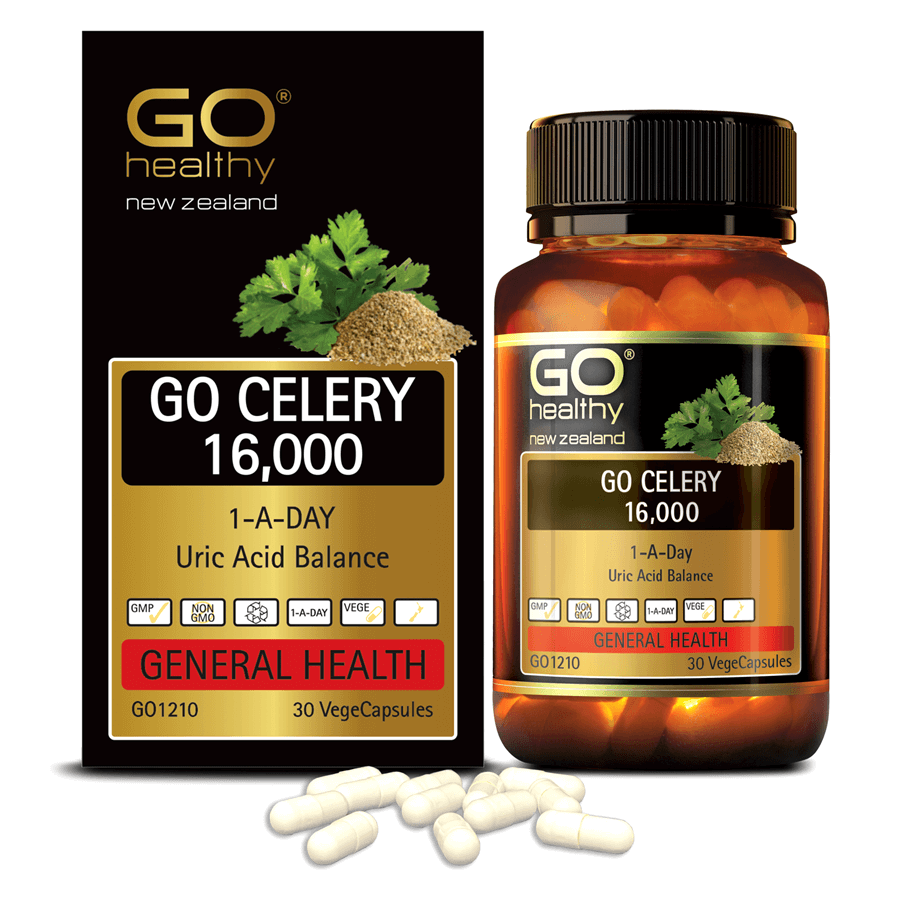 Viên gout nhập khẩu chính hãng New Zealand GO CELERY 16000mg 60 viên giúp giảm các triệu chứng bệnh gút: giảm uric acid, làm giảm triệu chứng sưng đau do gut