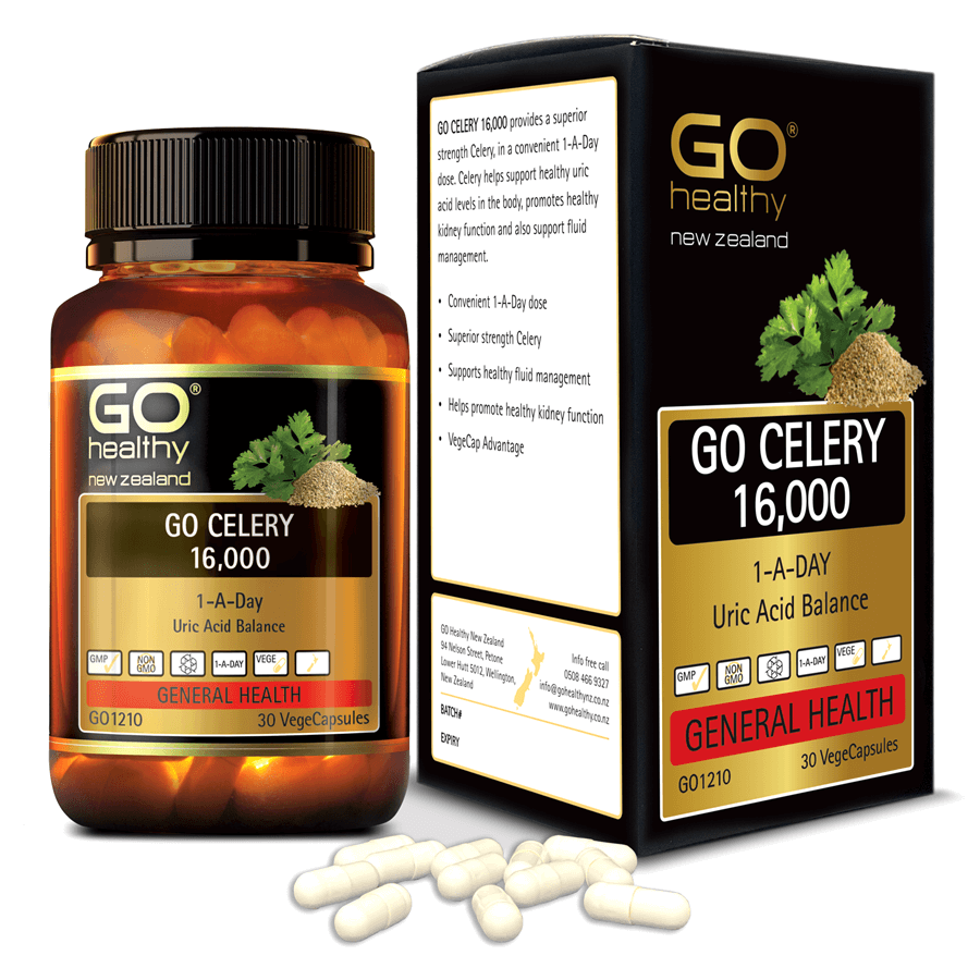 Viên gout nhập khẩu chính hãng New Zealand GO CELERY 16000mg 30 viên giúp giảm các triệu chứng bệnh gút: giảm uric acid, làm giảm triệu chứng sưng đau do gut