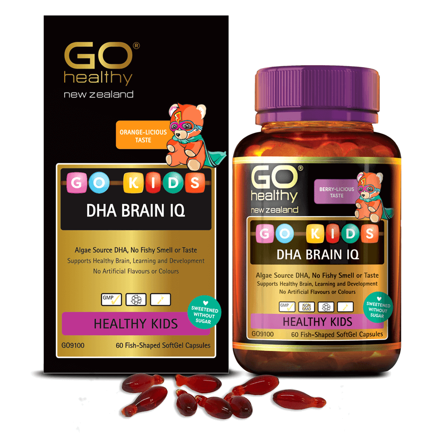 Viên bổ sung DHA cho bé GO KIDS DHA BRAIN IQ ( Hộp 60 viên) -DHA từ tảo biển hỗ trợ tăng cường sức khỏe não bộ; phát triển thị giác, đặc biệt với trẻ cận thị, loạn thị