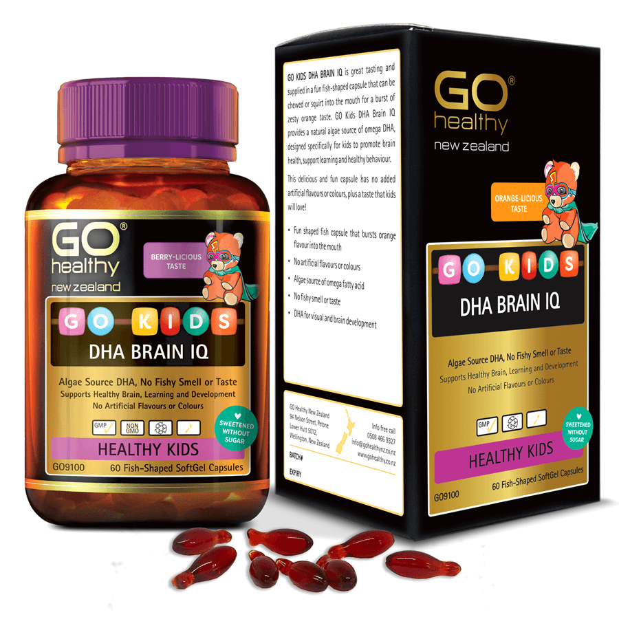 Viên bổ sung DHA cho bé GO KIDS DHA BRAIN IQ ( Hộp 60 viên) -DHA từ tảo biển hỗ trợ tăng cường sức khỏe não bộ; phát triển thị giác, đặc biệt với trẻ cận thị, loạn thị
