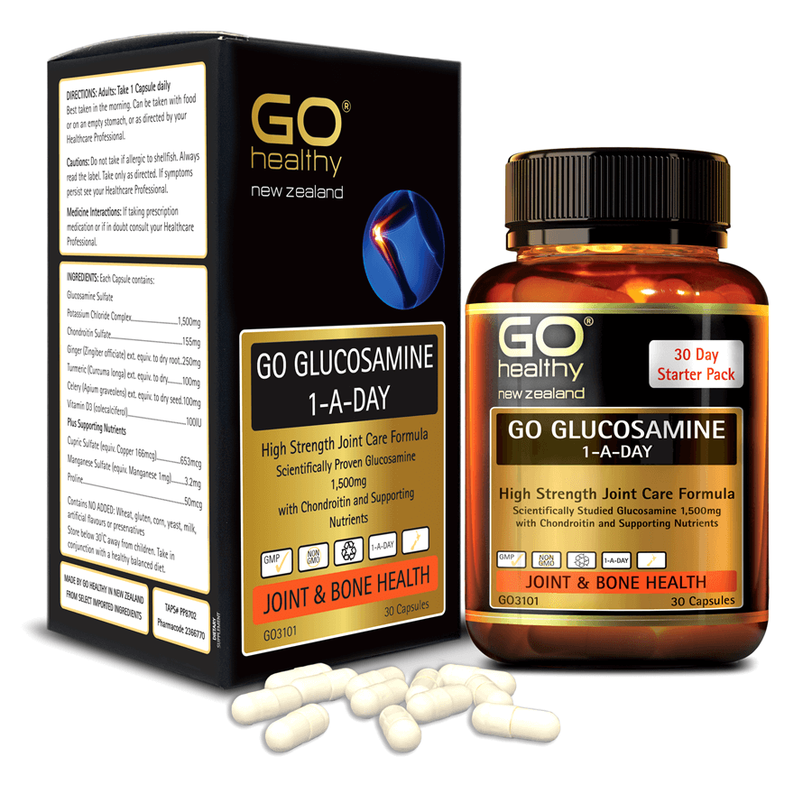 Viên uống bổ xương khớp nhập khẩu chính hãng New Zealand GO GLUCOSAMINE 1-A-DAY 1500mg 30 viên hỗ trợ tăng dịch khớp, giảm tình trạng thoái hóa khớp, khô khớp, cứng khớp; nuôi dưỡng xương sụn khớp khỏe mạnh