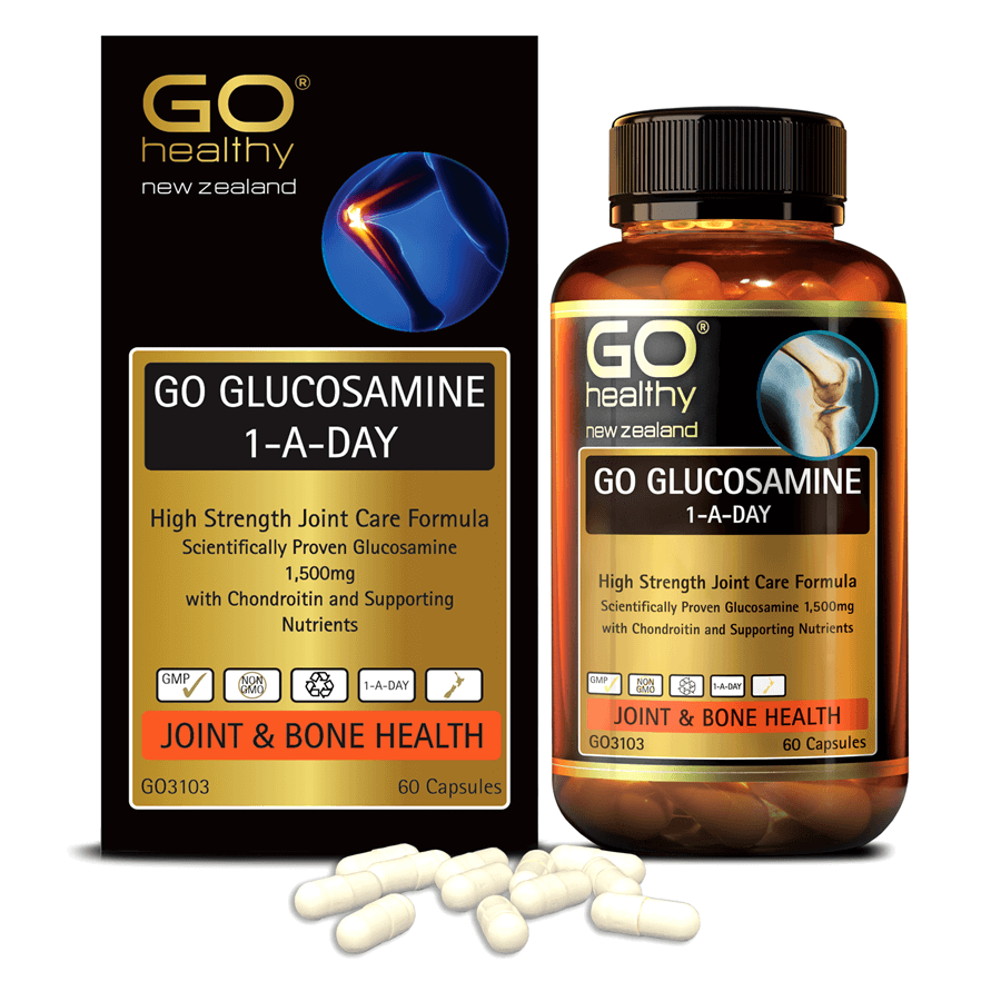 Viên uống bổ xương khớp nhập khẩu chính hãng New Zealand GO GLUCOSAMINE 1-A-DAY 1500mg 60 viên hỗ trợ tăng dịch khớp, giảm tình trạng thoái hóa khớp, khô khớp, cứng khớp; nuôi dưỡng xương sụn khớp khỏe mạnh