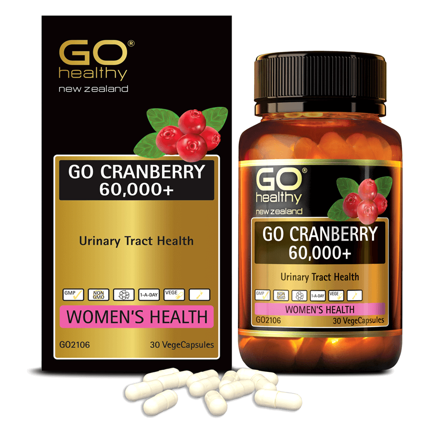 Viên uống viêm đường tiết niệu nhập khẩu chính hãng New Zealand GO CRANBERRY 60000+ (30 viên) hỗ trợ điều trị viêm đường tiết niệu, viêm phụ khoa, giảm tiểu buốt, tiểu dắt, tiểu đêm, khó đi tiểu