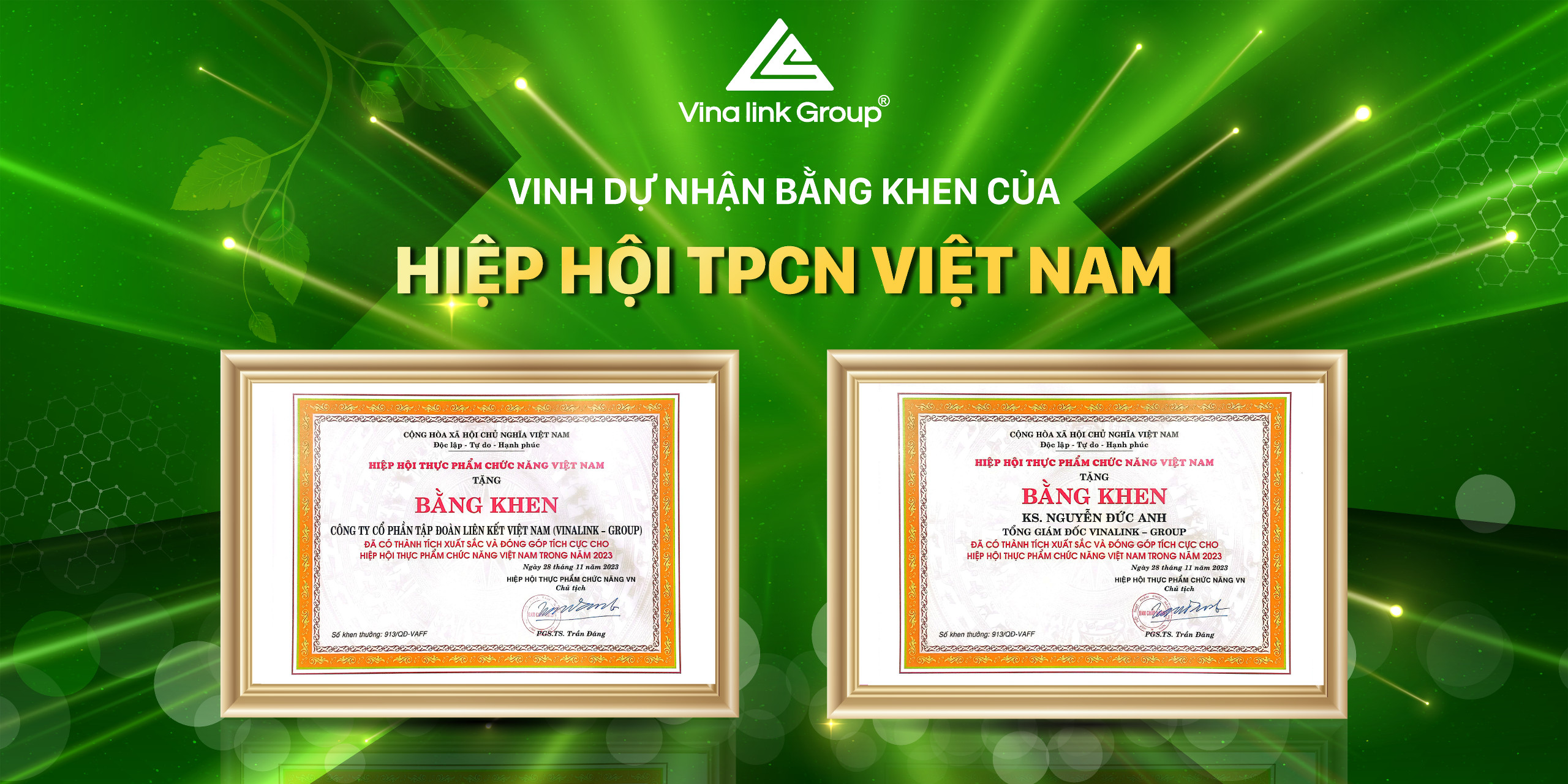 Vinalink Group và Tổng Giám đốc Nguyễn Đức Anh vinh dự nhận bằng khen của Hiệp hội Thực phẩm chức năng Việt Nam