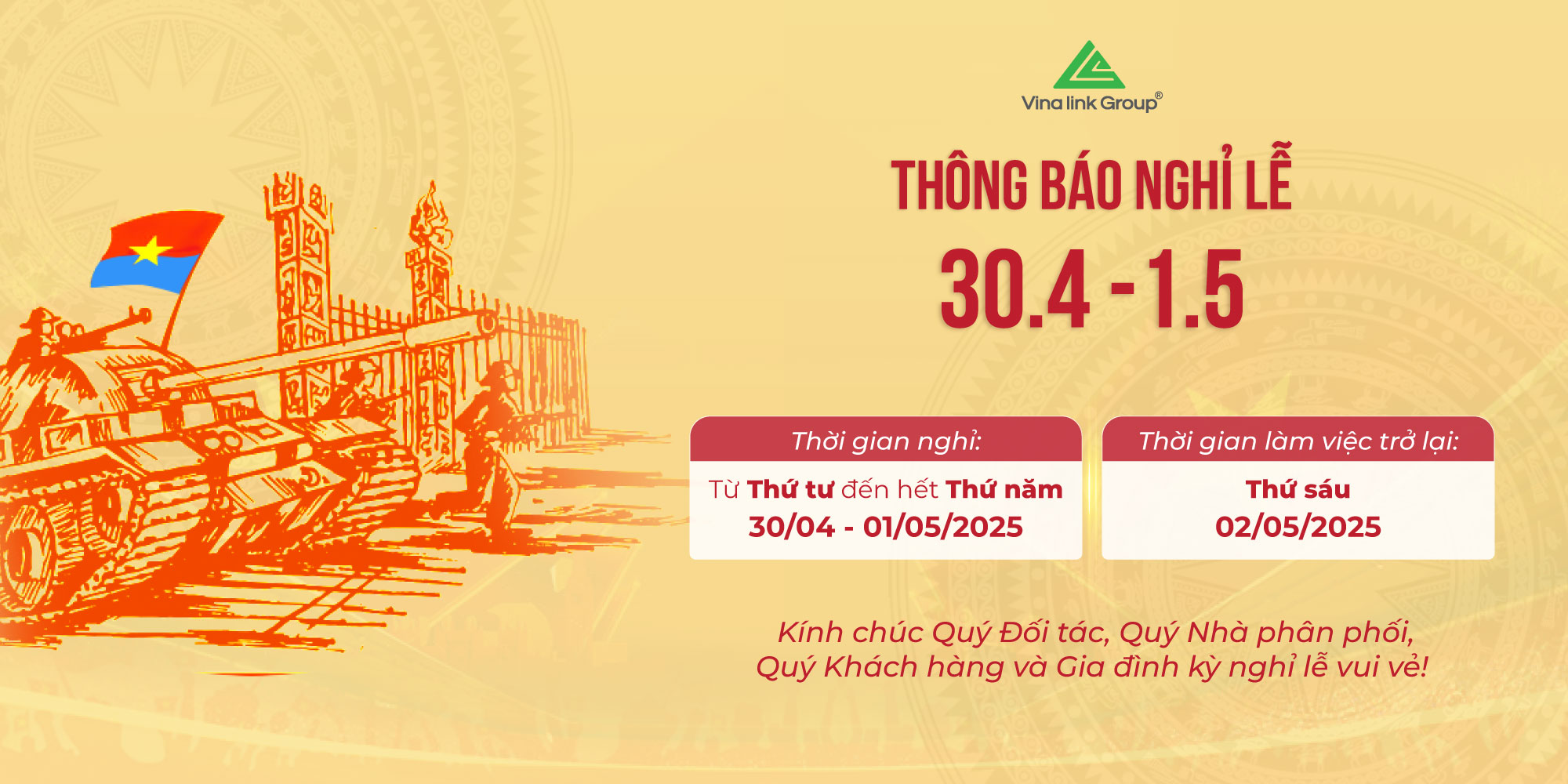 Thông báo lịch nghỉ lễ nhân kỷ niệm Giải phóng miền Nam và Quốc tế Lao động