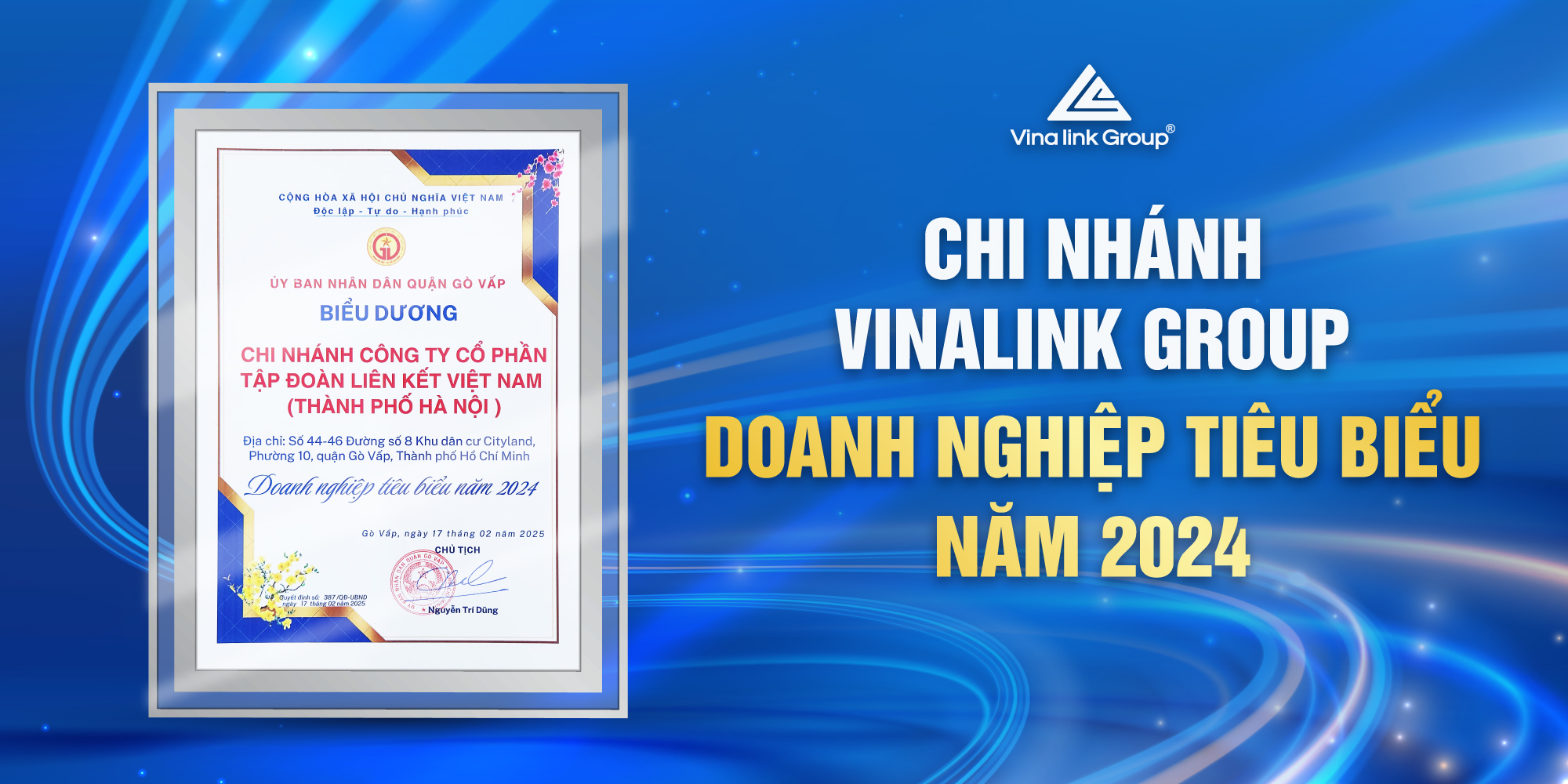 Chi nhánh Vinalink Group - Doanh nghiệp tiêu biểu năm 2024