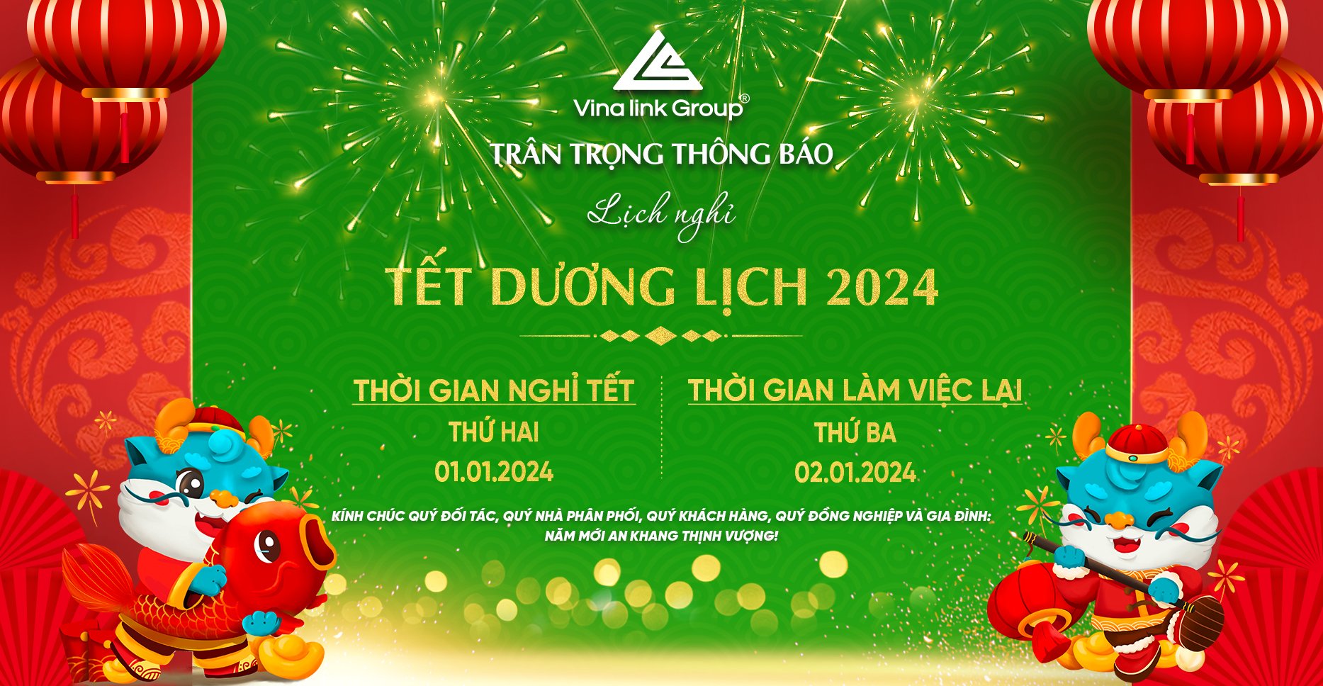 THÔNG BÁO LỊCH NGHỈ TẾT DƯƠNG LỊCH 2024