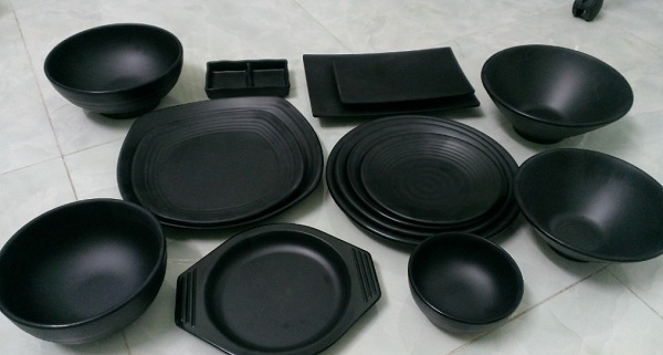 Bộ bát đĩa melamine màu đen phong cách Hàn Quốc, Nhật Bản