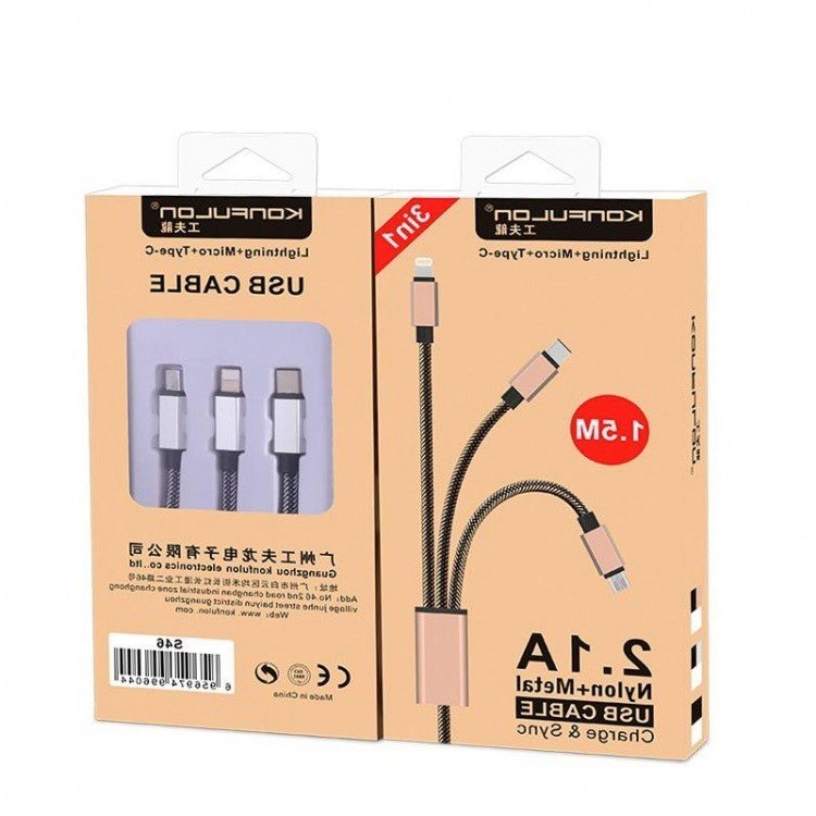 Cáp sạc 3 đầu Konfulon S46 - yq3 giá sỉ và lẻ rẻ nhất Cáp sạc 3 đầu Konfulon S46 - yq3 giá sỉ và lẻ rẻ nhất