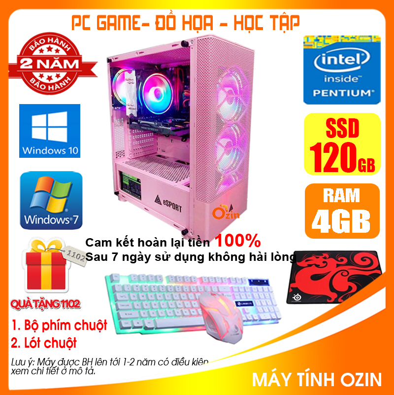 Case máy tính led hồng CPU G2010 / Ram 4-8GB / SSD 120-240GB + [QÙA TẶNG] VPG2
