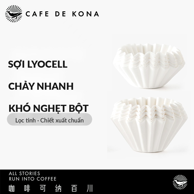 Giấy lọc Wave đáy phẳng CAFE DE KONA sợi Lyocell chảy nhanh khó nghẹt bột