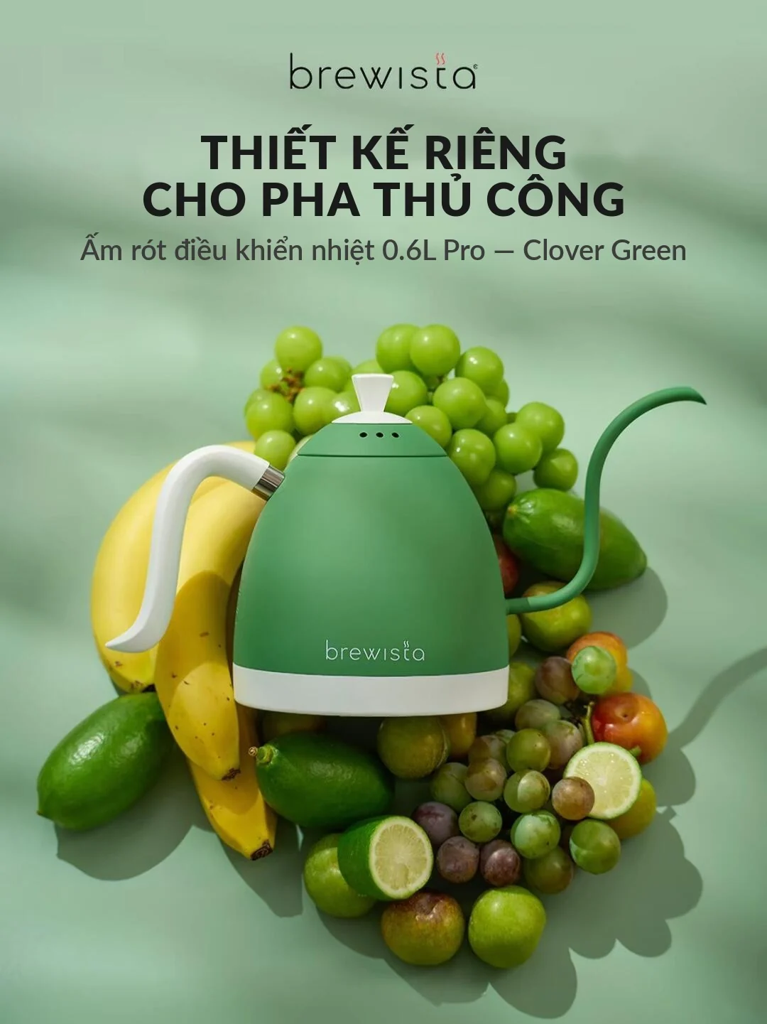 Ấm đun rót cà phê Brewista Artisan Clover Green thiết kế riêng cho pha thủ công