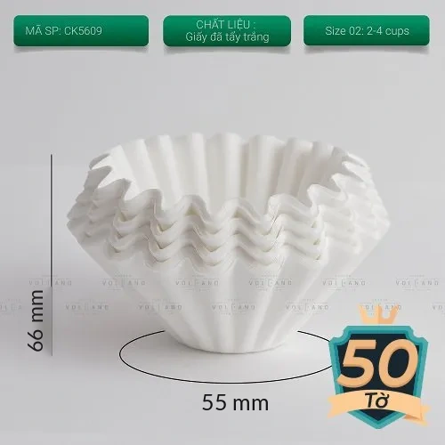 Kích thước giấy lọc Wave CAFE DE KONA cỡ 185 mã CK5609 cao 66mm đáy 55mm