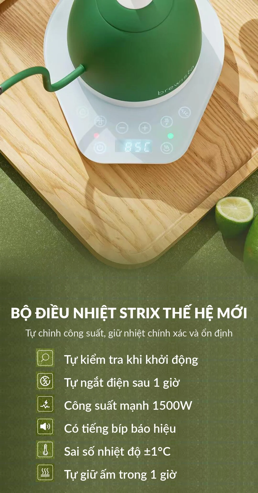 Bảng thông số bộ điều nhiệt Strix thế hệ mới trên ấm Brewista Artisan Pro