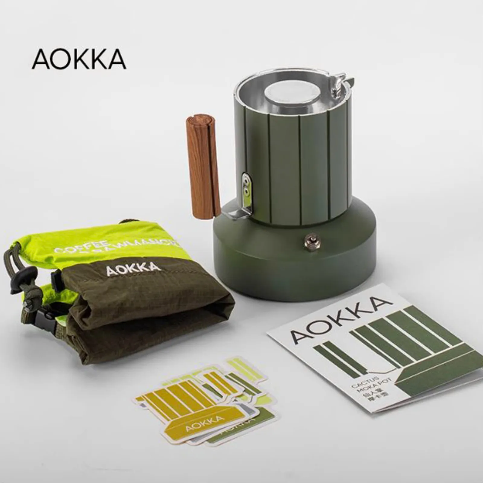 Bình Moka Pot AOKKA Cactus màu xanh rêu kèm túi đeo chéo và hộp giấy