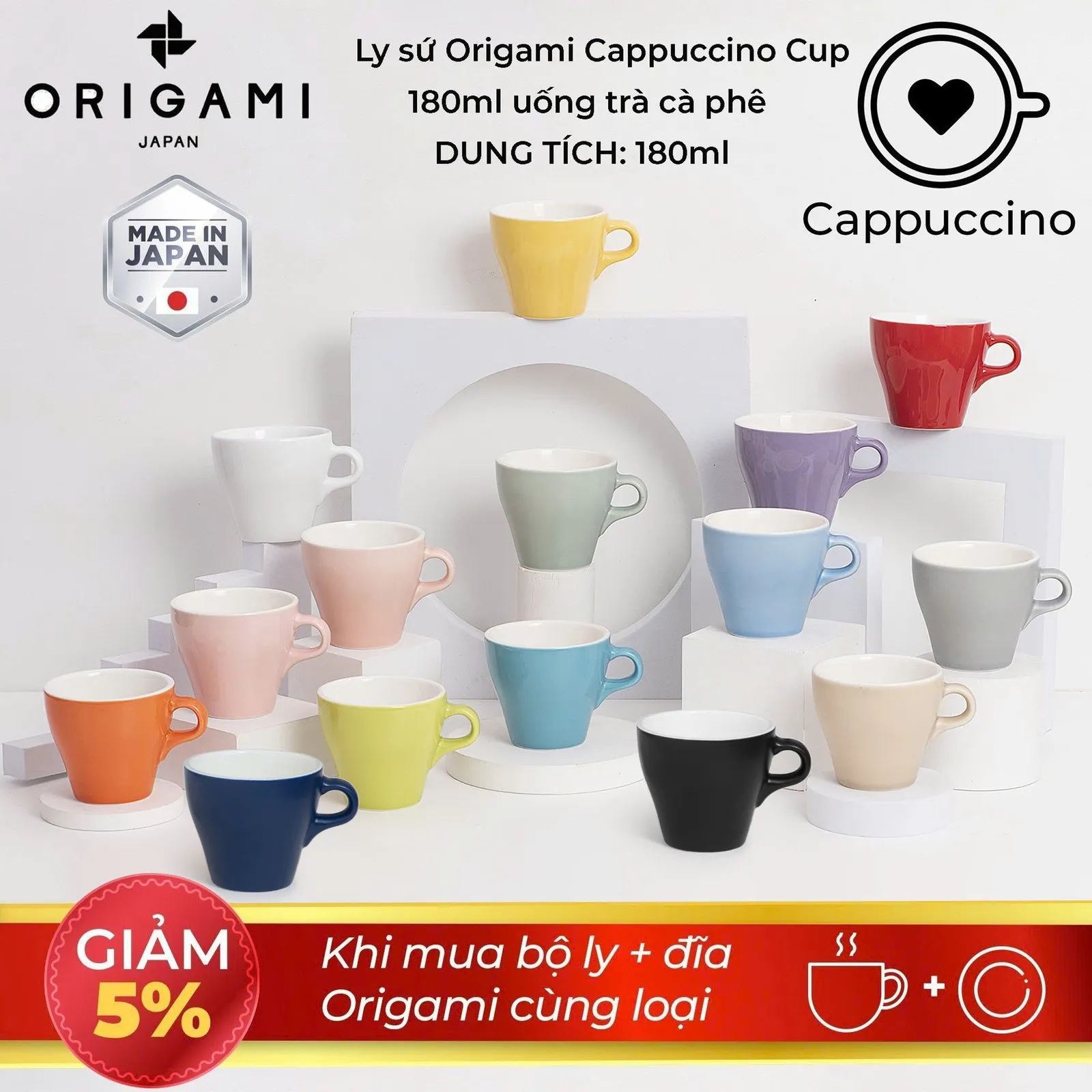 Ly sứ Origami Cappuccino Cup 180ml uống trà cà phê