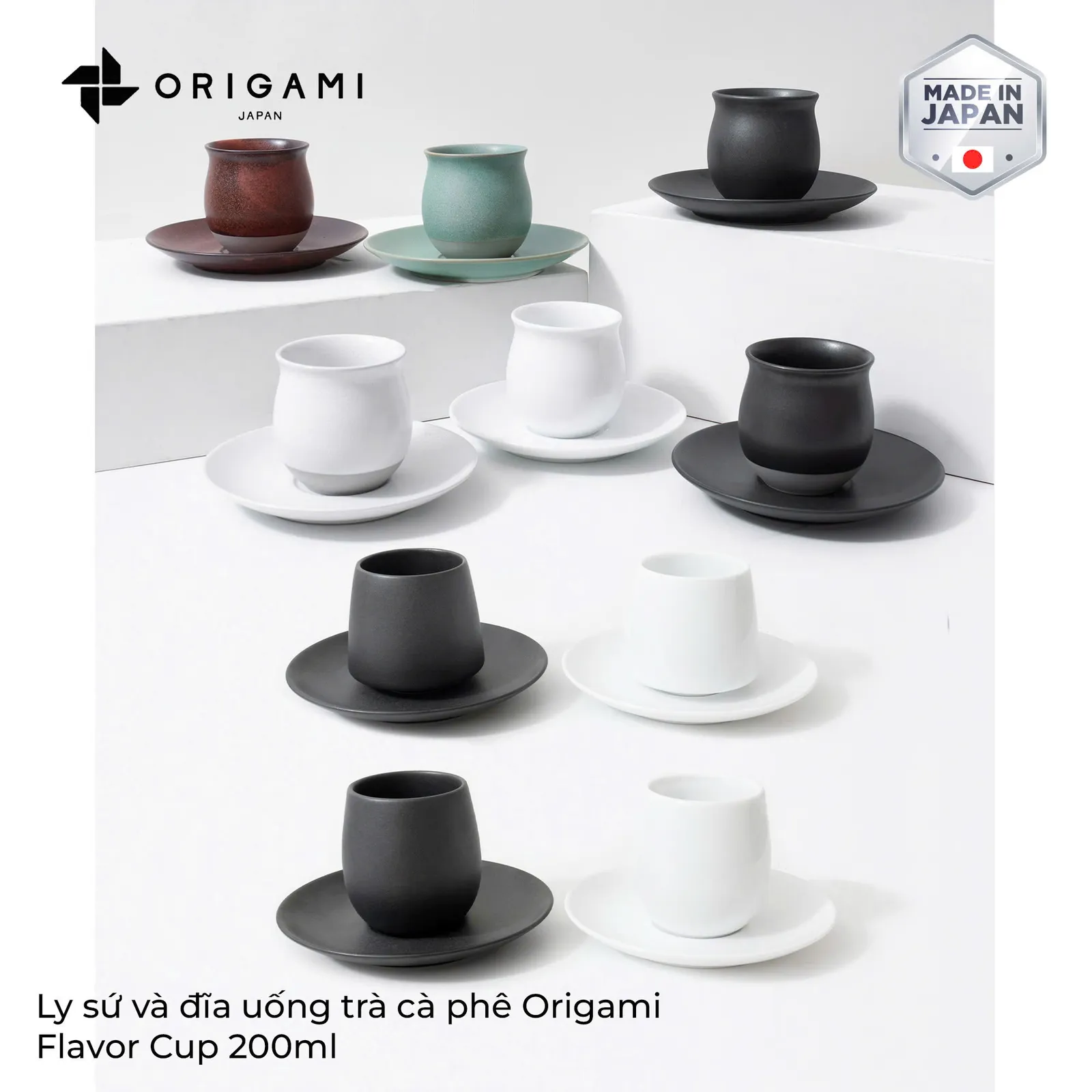 Ly sứ và đĩa uống trà cà phê Origami Flavor Cup 200ml
