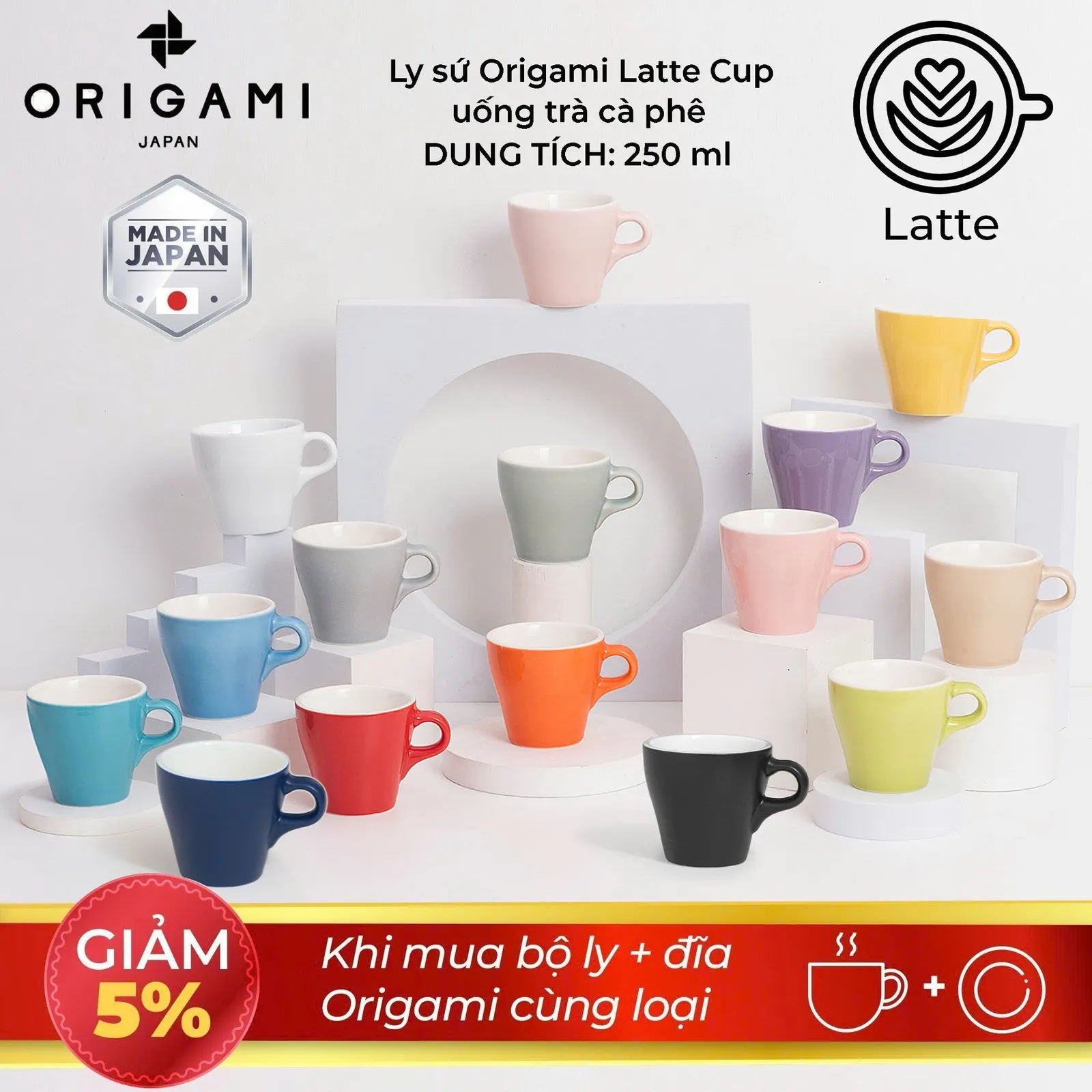 Ly sứ Origami Latte Cup 250ml uống trà cà phê