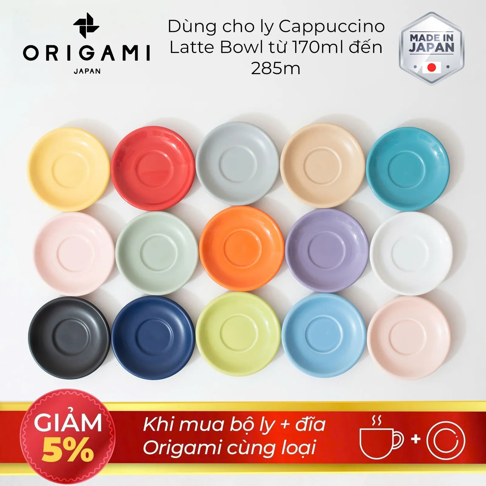 Đĩa sứ Origami Cappuccino Latte Bowl Saucer 140mm