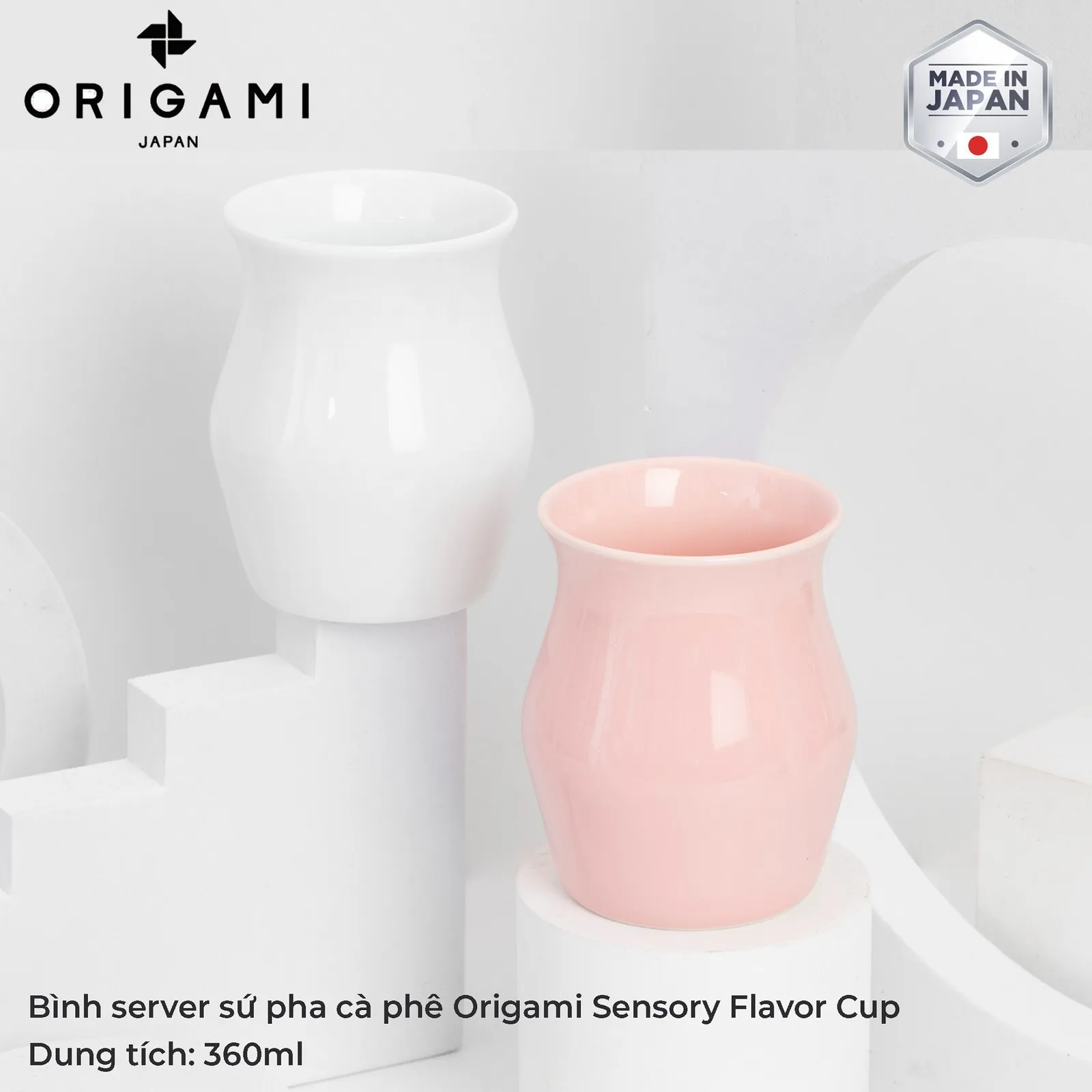 Ly sứ Origami Sensory Flavor Cup 360ml màu trắng và hồng