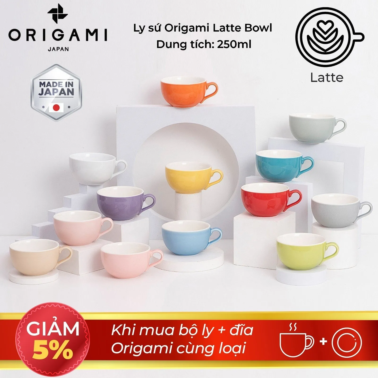 Ly sứ Origami Latte Bowl 250ml uống trà cà phê