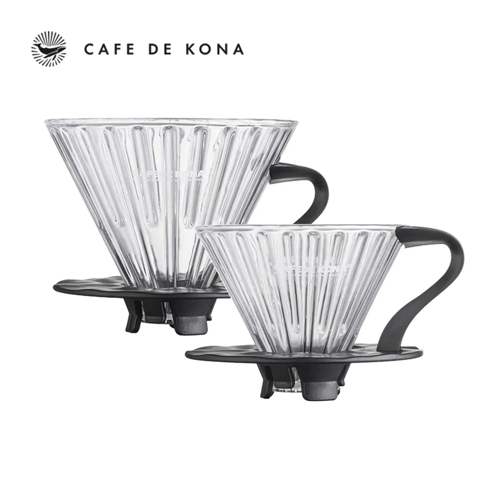 Phễu thuỷ tinh V60 rãnh thẳng đế nhựa đen Cafede Kona